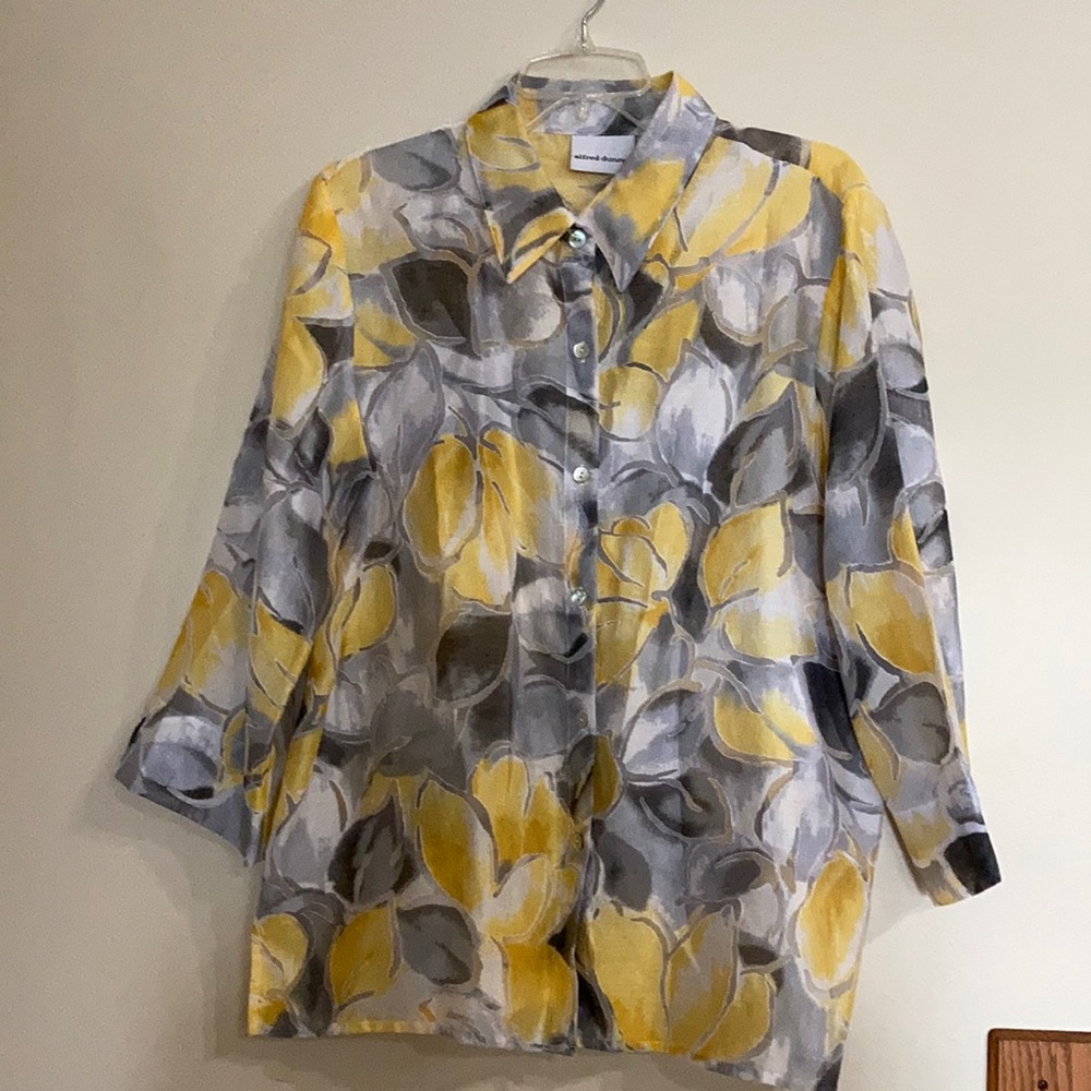 Alfred Dunner Top Sheer Jacket size 16 Yellow Gray white
